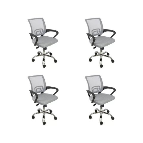 Kit 4 Cadeiras de Escritório Begonia Tela Mesh Ergonômica Cinza