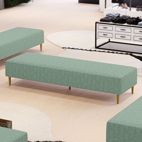 Puff Decorativo Sala de Estar Bali W01 Pés Palito 170x60cm Linho Verde Menta - Lyam Decor