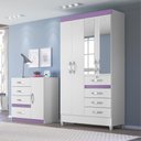 Ver mais imagens de Guarda-Roupa 4 Portas Sobral com Espelho Linha Smart 870440 Branco Rosa Azul Lilás Flex Moval