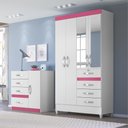 Ver imagem 2 de Guarda-Roupa 4 Portas Sobral com Espelho Linha Smart 870440 Branco Rosa Azul Lilás Flex Moval