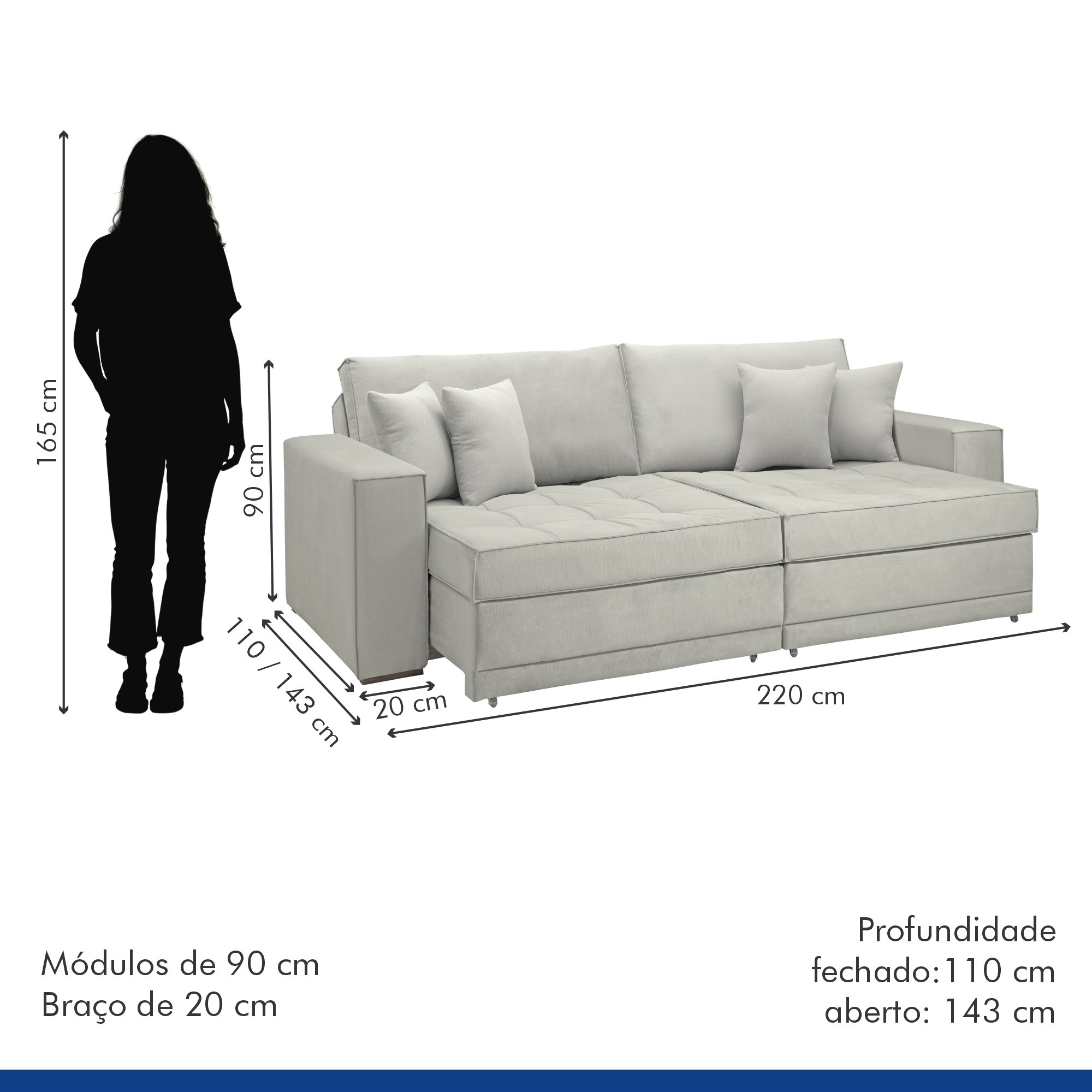 Sofá Cama Retrátil e Reclinável Noel 220cm - 10