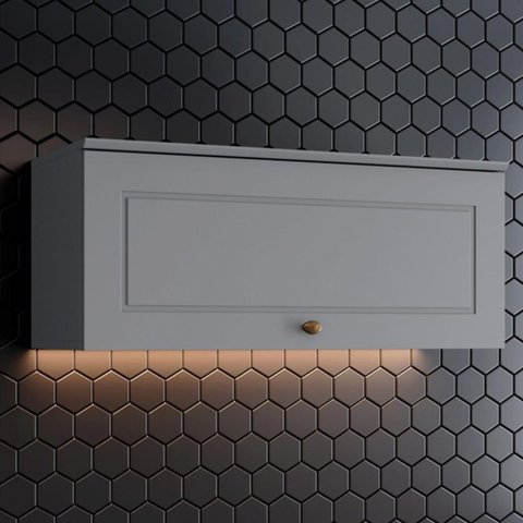 Armário Aéreo Cozinha 80 Cm 1 Porta Basculante 100% Mdf Cinza Henn Móveis
