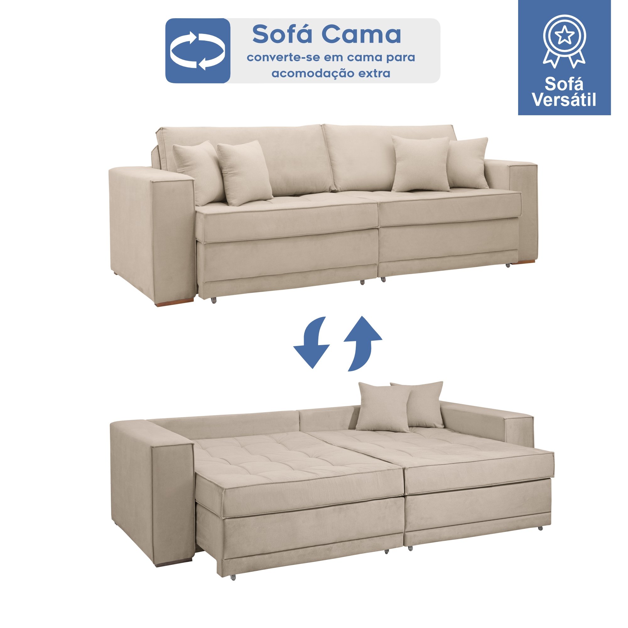 Sofá Cama Retrátil e Reclinável Noel 220cm - 3