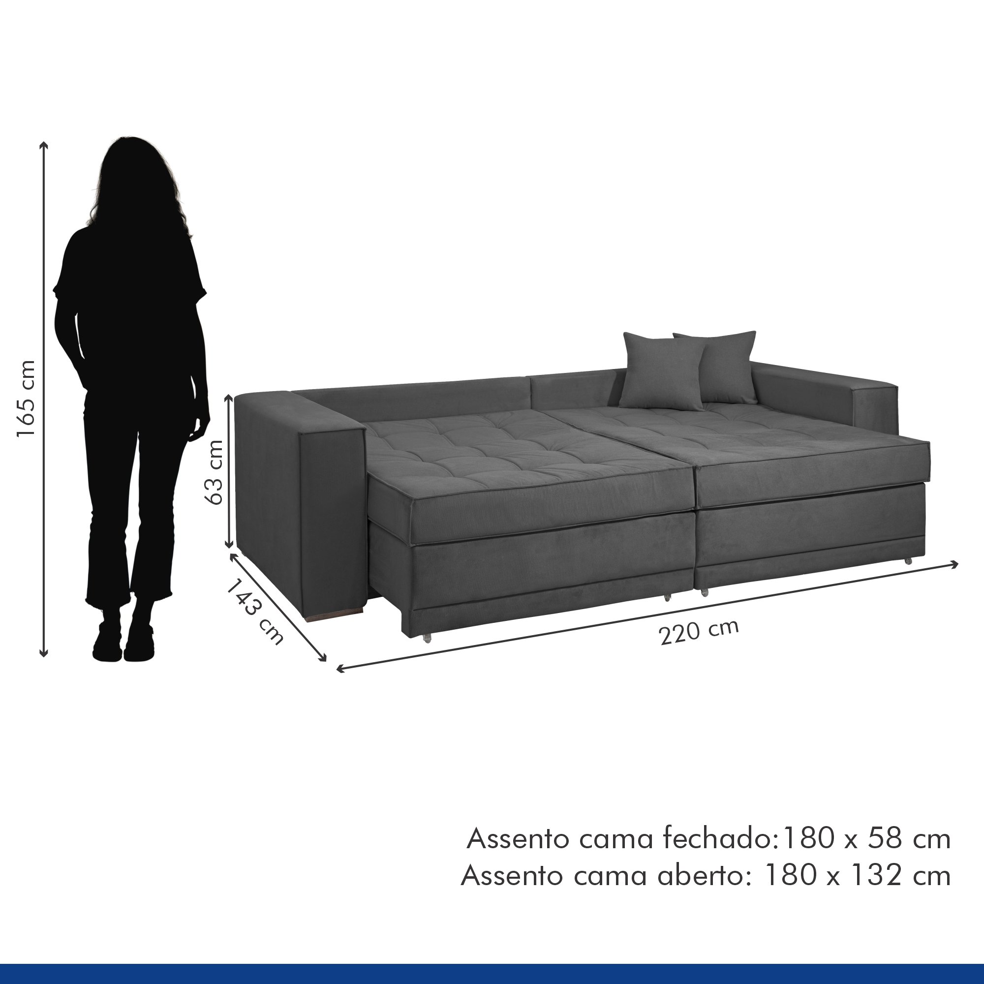 Sofá Cama Retrátil e Reclinável 220cm Noel Boucle  - 11