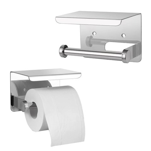 Suporte Papel Higienico Inox Banheiro Lavabo Kit 2 Unidades Prateleira Porta Objeto Celular Apoio Pa
