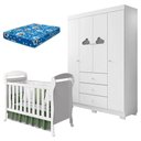Ver imagem 1 de Berço Americano Danny e Guarda Roupa Infantil Ane Branco Brilho com Colchão Ortobom - Phoenix Baby