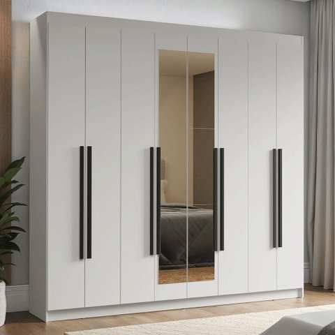 Guarda-roupa Casal 8 Portas Batentes com Espelho Venus Madesa Branco/preto