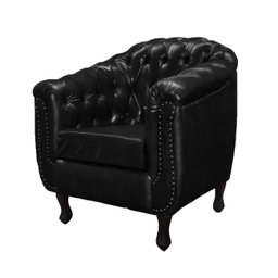 Poltrona Chesterfield Couro Legitimo Preto - 1