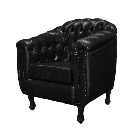 Poltrona Chesterfield Couro Legitimo Preto