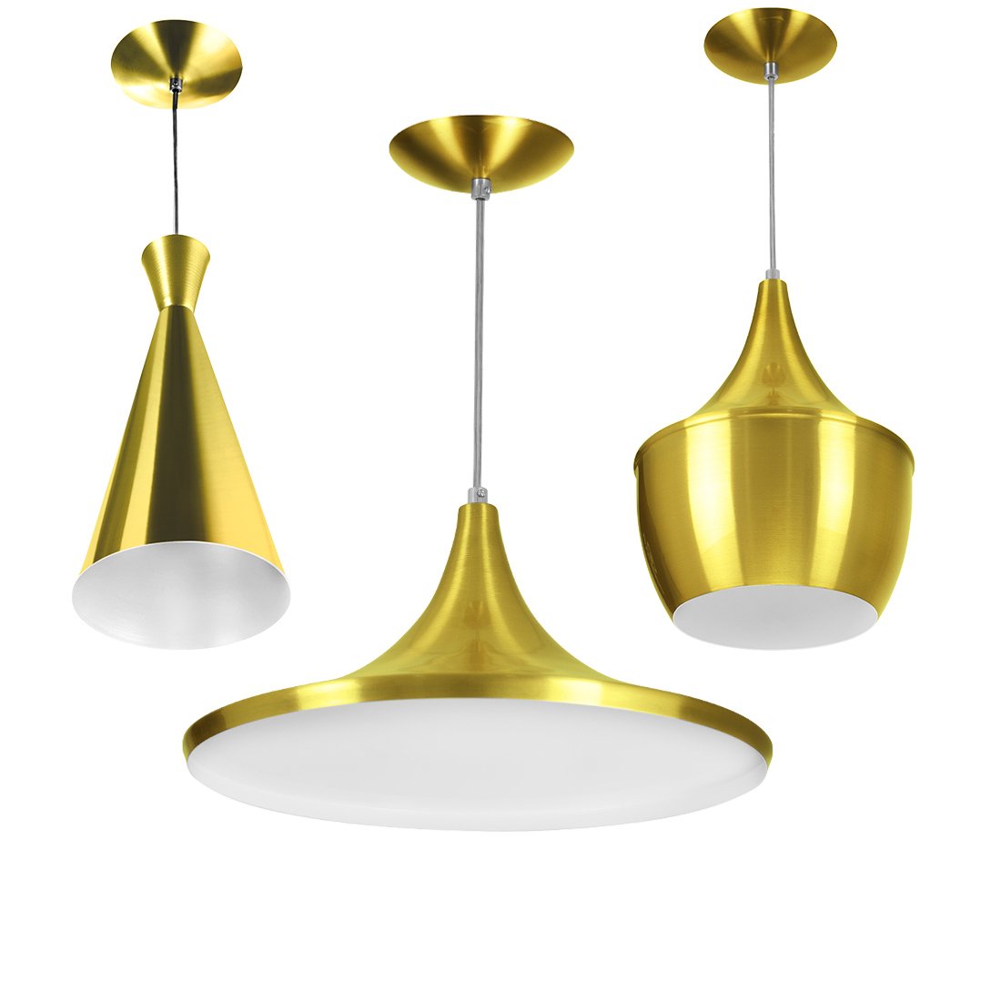 Kit 3 Pendente Funil Gourmet Balão NY Chapéu Chinês Dourado - 1