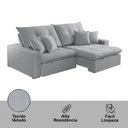 Ver imagem 5 de Sofá com Chaise B026 3 Lugares Retrátil 210cm Prata Veludo Meu Sofá Online