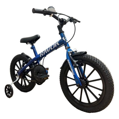 Bicicleta Aro 16 3 a 7 Anos V-Brake Rodinhas Azul Ravok