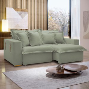 Sofá Cama Retrátil e Reclinável 220cm Arizona Com Almofadas