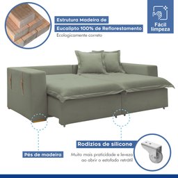 Sofá Cama Retrátil e Reclinável 220cm Arizona Com Almofadas - 6