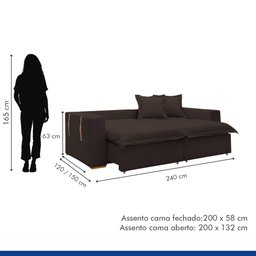 Sofá Cama Retrátil e Reclinável 240cm Arizona Com Almofadas - 11