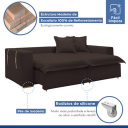 Sofá Cama Retrátil e Reclinável 240cm Arizona Com Almofadas - 6