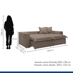Sofá Cama Retrátil e Reclinável 240cm Arizona Com Almofadas - 11