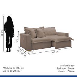 Sofá Cama Retrátil e Reclinável 240cm Arizona Com Almofadas - 10
