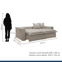 Sofá Cama Retrátil e Reclinável 240cm Arizona Com Almofadas - 11