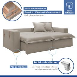 Sofá Cama Retrátil e Reclinável 240cm Arizona Com Almofadas - 6
