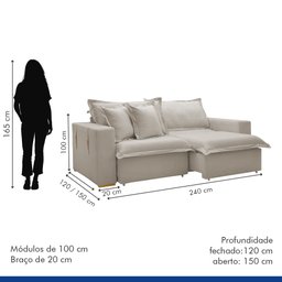 Sofá Cama Retrátil e Reclinável 240cm Arizona Com Almofadas - 10
