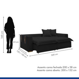 Sofá Cama Retrátil e Reclinável 240cm Arizona Com Almofadas - 11