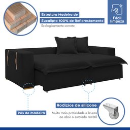 Sofá Cama Retrátil e Reclinável 240cm Arizona Com Almofadas - 6