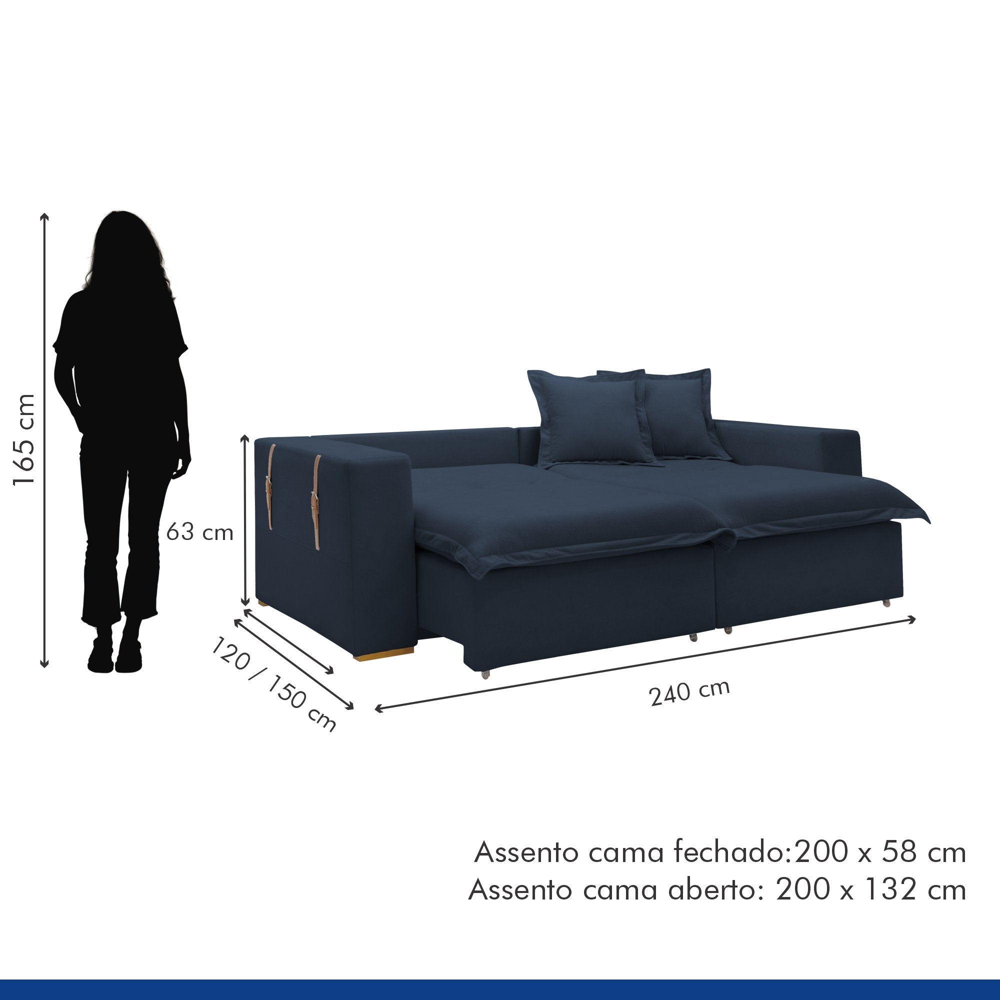 Sofá Cama Retrátil e Reclinável 240cm Arizona Veludo - 11