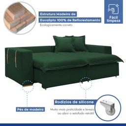 Sofá Cama Retrátil e Reclinável 240cm Arizona Com Almofadas - 6