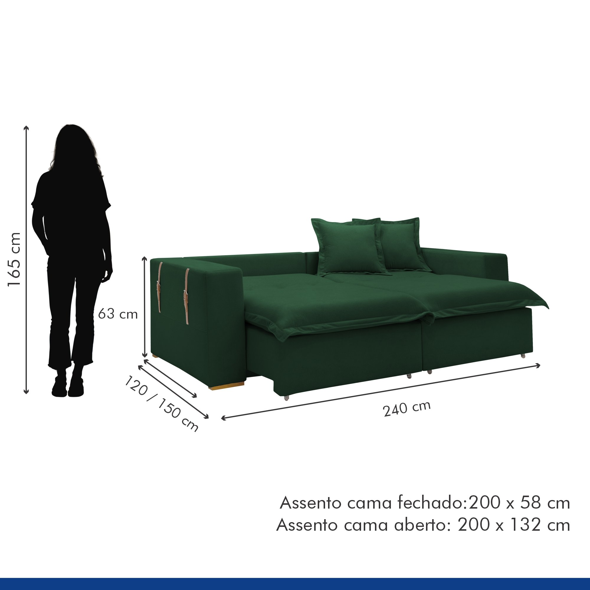 Sofá Cama Retrátil e Reclinável 240cm Arizona Veludo  - 11