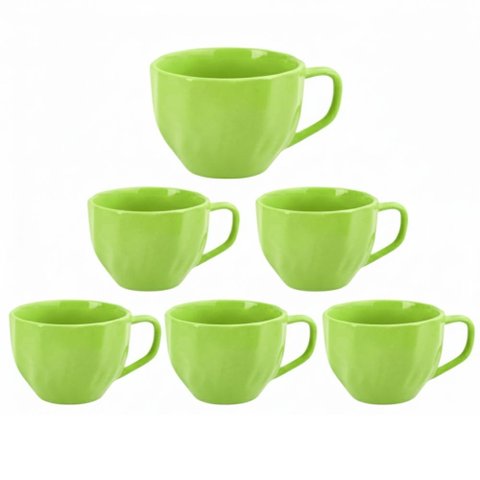 Conjunto 6 Xicaras de Porcelana Prisma Café Chá 200ml - Kit 06 Leite Colorida Caneca - Panami:verde