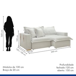 Sofá Cama Retrátil e Reclinável 240cm Arizona Com Almofadas - 10