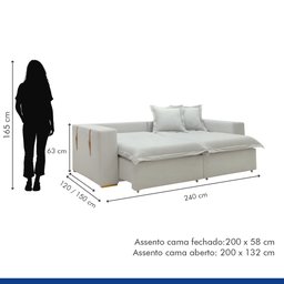 Sofá Cama Retrátil e Reclinável 240cm Arizona Com Almofadas - 11