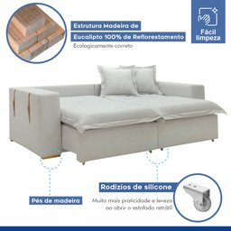 Sofá Cama Retrátil e Reclinável 240cm Arizona Com Almofadas - 6