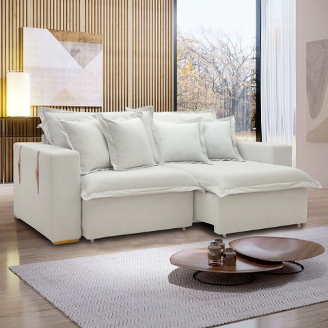 Sofá Cama Retrátil e Reclinável 240cm Arizona Com Almofadas