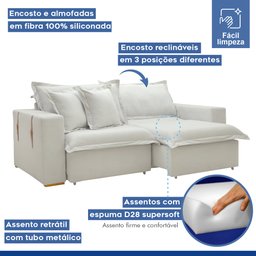 Sofá Cama Retrátil e Reclinável 240cm Arizona Com Almofadas - 5