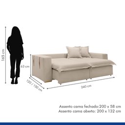 Sofá Cama Retrátil e Reclinável 240cm Arizona Com Almofadas - 11