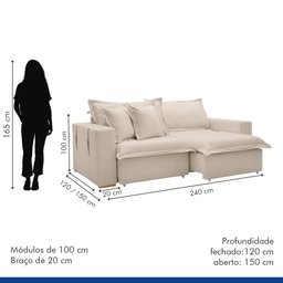 Sofá Cama Retrátil e Reclinável 240cm Arizona Com Almofadas - 10