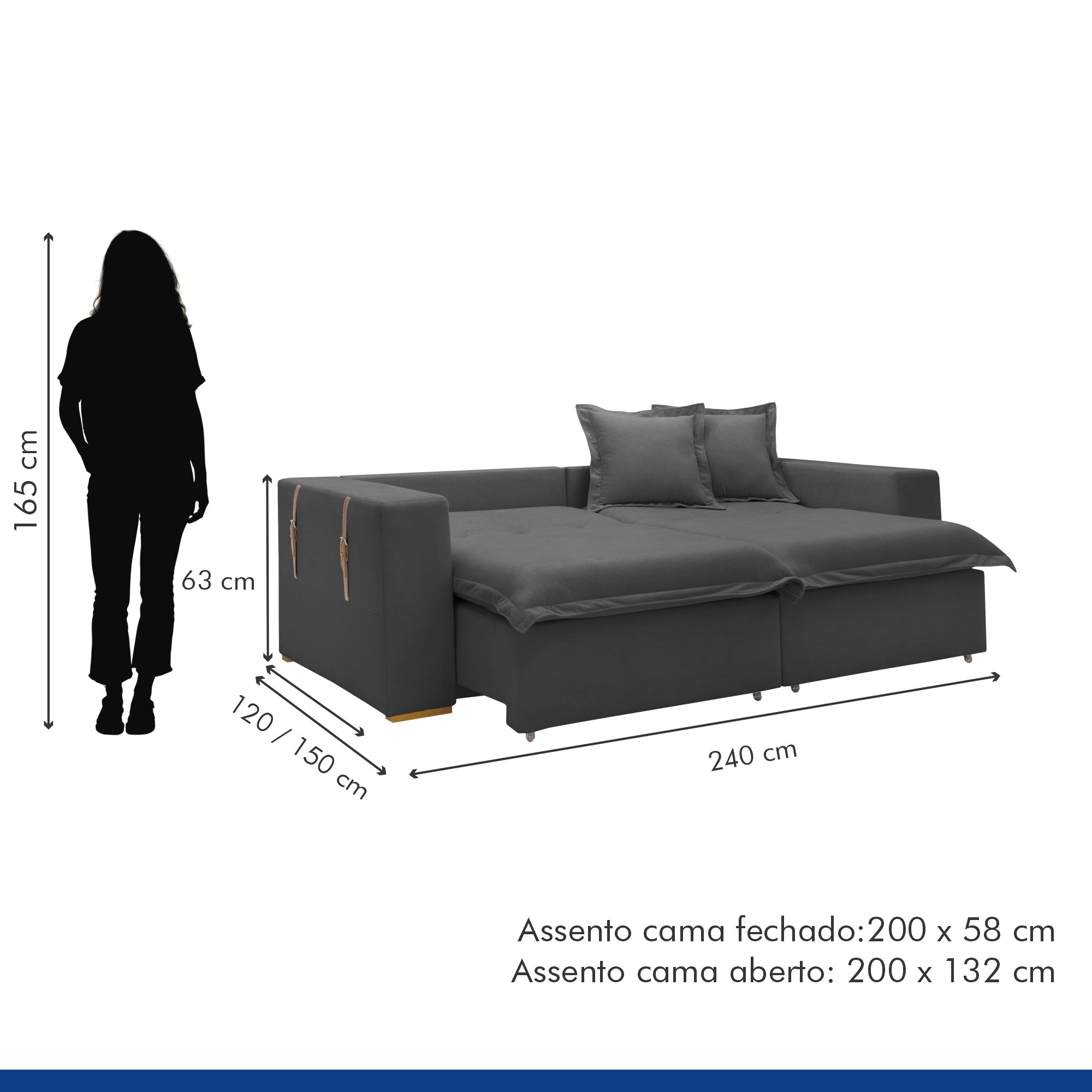 Sofá Cama Retrátil e Reclinável 240cm Arizona Boucle  - 11