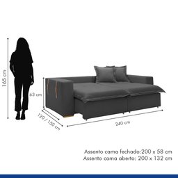 Sofá Cama Retrátil e Reclinável 240cm Arizona Com Almofadas - 11