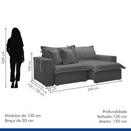 Sofá Cama Retrátil e Reclinável 240cm Arizona Com Almofadas - 10