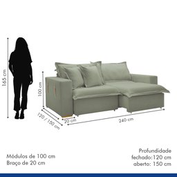 Sofá Cama Retrátil e Reclinável 240cm Arizona Com Almofadas - 10