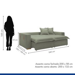 Sofá Cama Retrátil e Reclinável 240cm Arizona Com Almofadas - 11