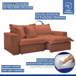 Sofá Cama Retrátil e Reclinável 240cm Arizona Com Almofadas - 5