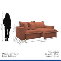 Sofá Cama Retrátil e Reclinável 240cm Arizona Com Almofadas - 10