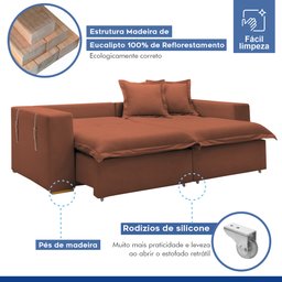 Sofá Cama Retrátil e Reclinável 240cm Arizona Com Almofadas - 6