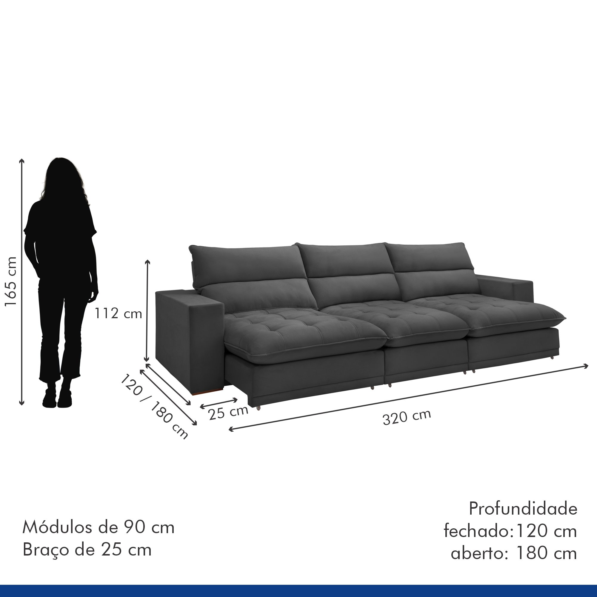 Sofá Retrátil e Reclinável 320cm Martinho Boucle - 9