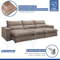 Sofá Retrátil e Reclinável 350cm Martinho Veludo - 6