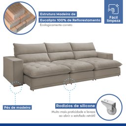 Sofá Retrátil e Reclinável 350cm Martinho Veludo - 6