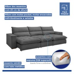 Sofá Retrátil e Reclinável 350cm Martinho Veludo - 4
